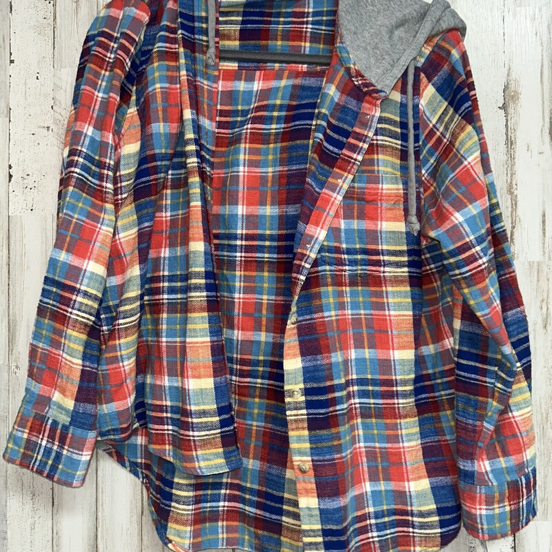 M Colorful Hooded Flannel, Blue, Size: Ladies M