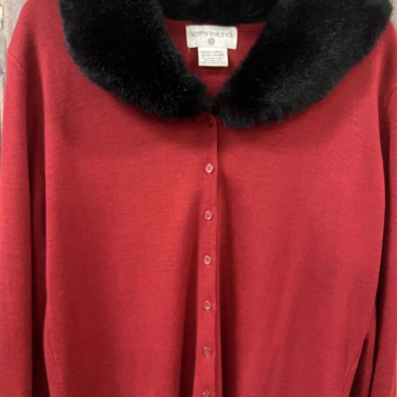 Red W Black Fur Trim Sweater, Size: XL