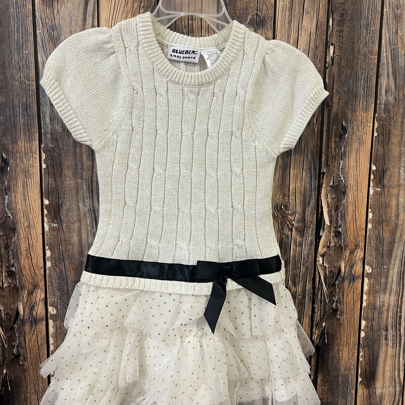 Cream Dress Black Ribbon, Size: 4