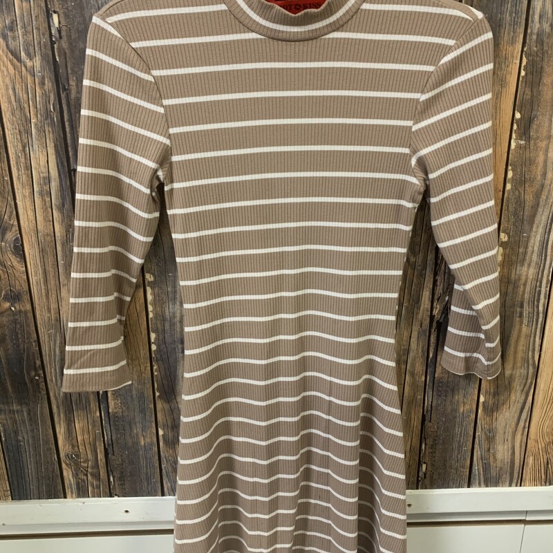 Tan White Stripe Dress, Size: S