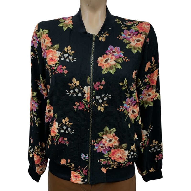 Monteau Floral Zip-up, Blk/mul, Size: M