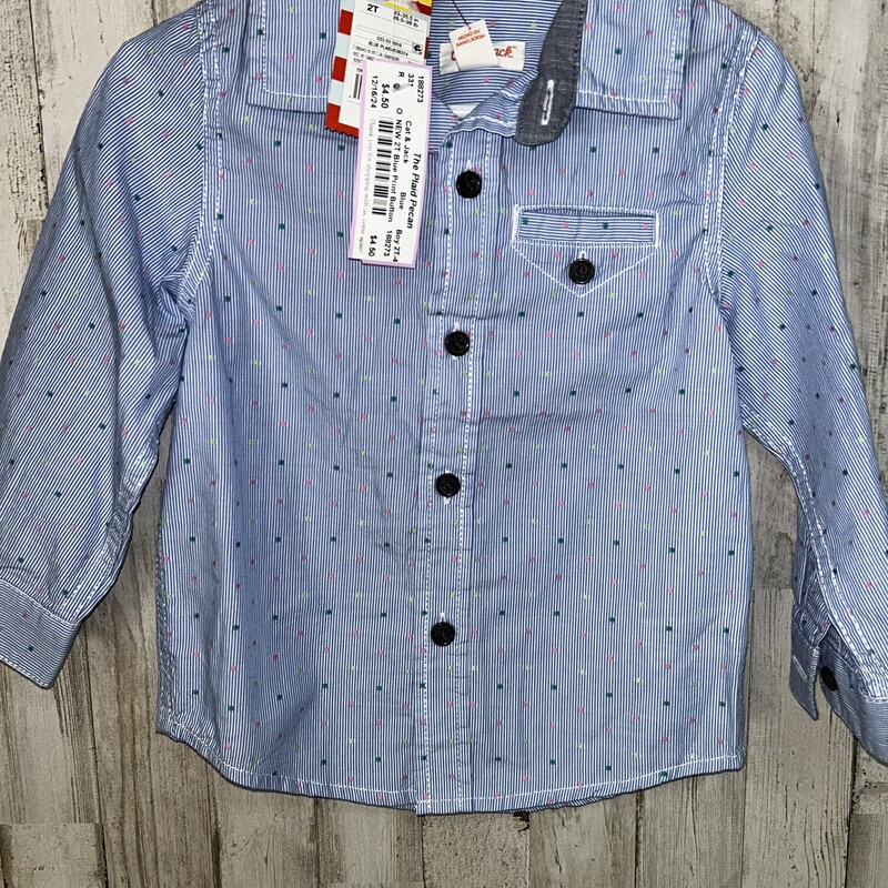 NEW 2T Blue Print Button, Blue, Size: Boy 2T-4T