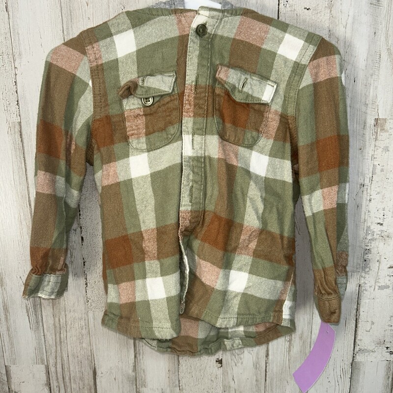 3T Green Plaid Hooded Fla, Green, Size: Boy 2T-4T