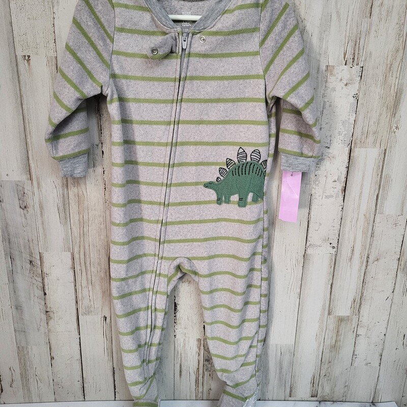 18M Striped Dino Sleeper, Grey, Size: Boy 12-24m