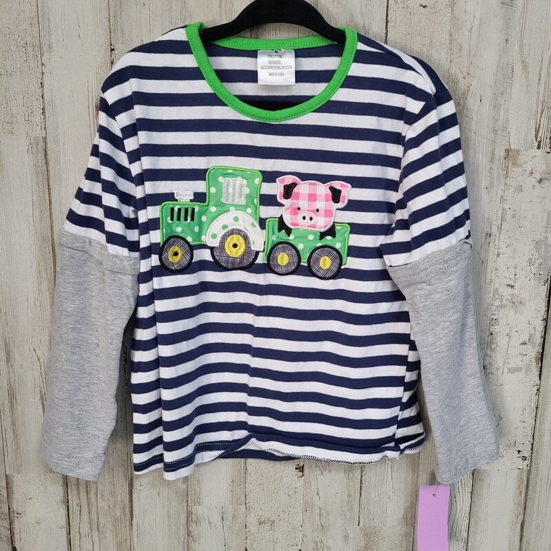 2 Navy Stripe Pig Tee, Navy, Size: Boy 2T-4T