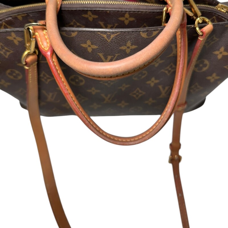 Louis Vuitton Grand Palais<br />
<br />
Date Code: Microchip. Comes with Entrupy Certificate<br />
<br />
Dimensions:<br />
13.4  Length<br />
5.9 Height<br />
<br />
Good Condition: Corner wear, interior stains, patina handles, and some scratching of the hardware .<br />
<br />
Does not come with original dust bag. No box.