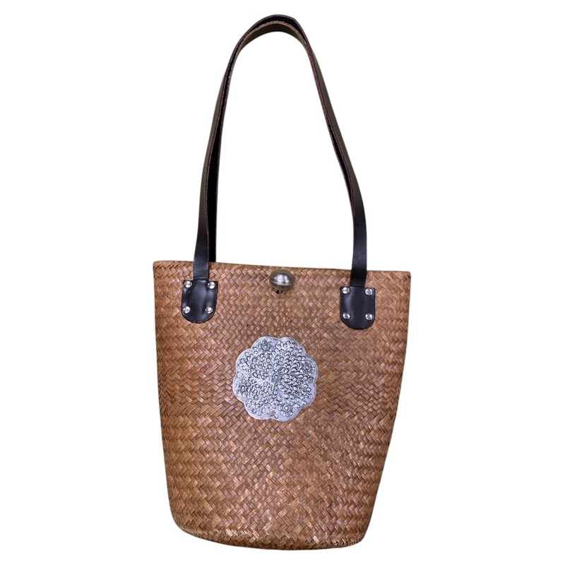 Woven Tote, Brown, Size: M