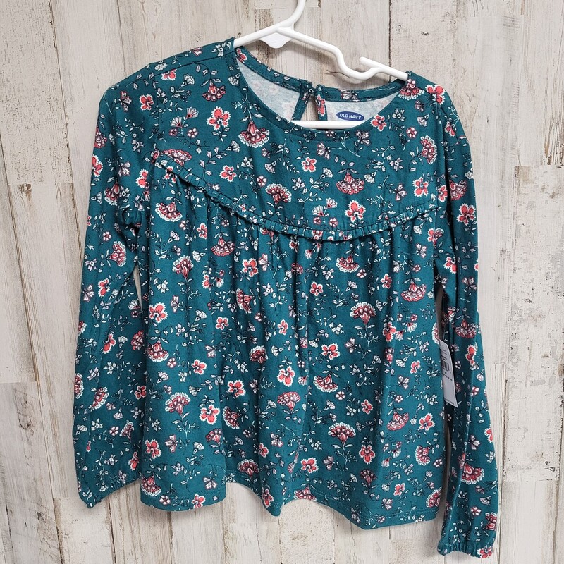 5t Teal Floral Top, Teal, Size: Girl 5T