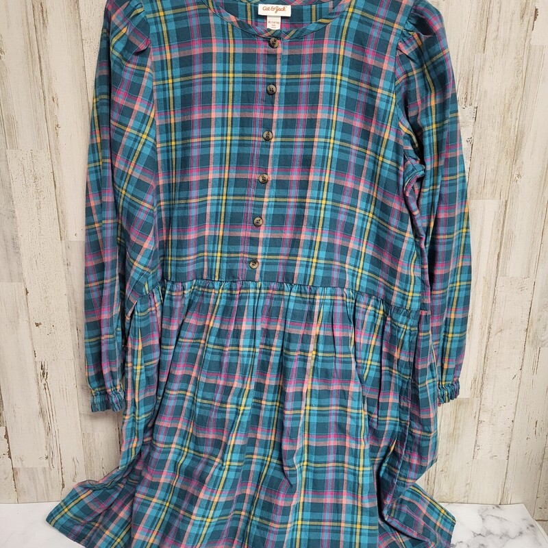 14/16 Teal Plaid Button D, Teal, Size: Girl 10 Up