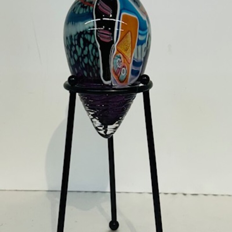 Peter Patterson Artisan Glass Vase on Stand
Multicolored Black
Size: 3 x 10H