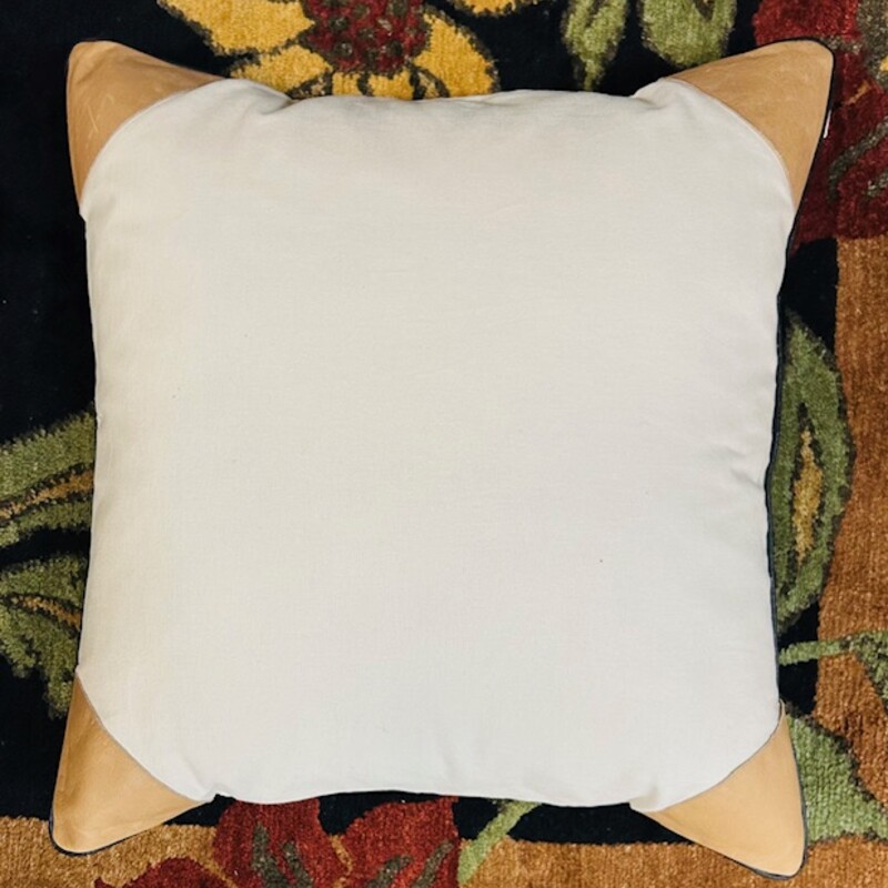 Arhaus Buttons W Leather Corners Down Pillow
Cream Brown
Size: 20x20H