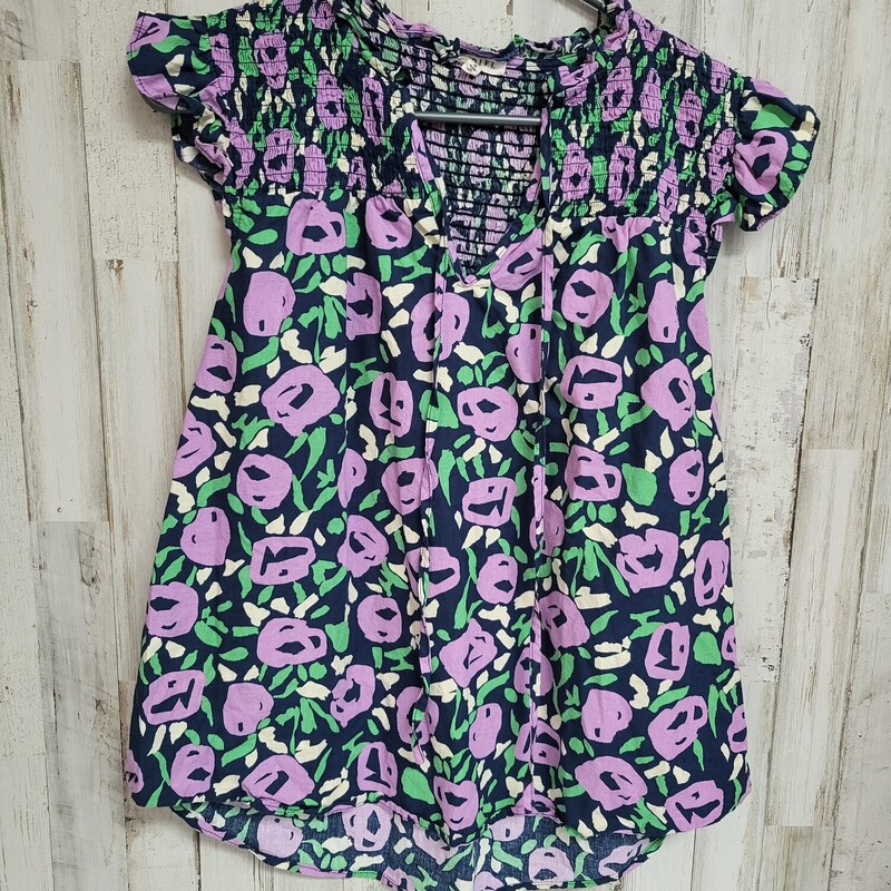 M Navy Floral Smock Top, Navy, Size: Ladies M