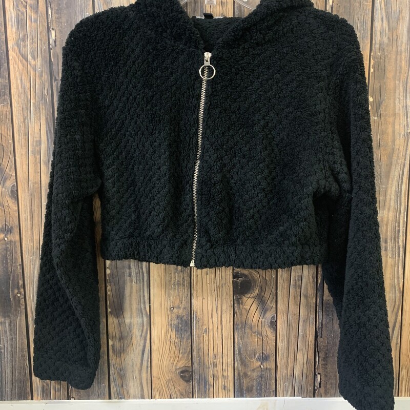 Fuzzy Black Cropped Jacket, Size: S