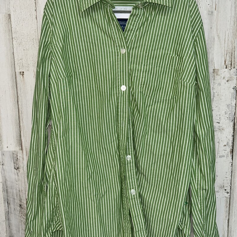 6 Green Stripe Button Up