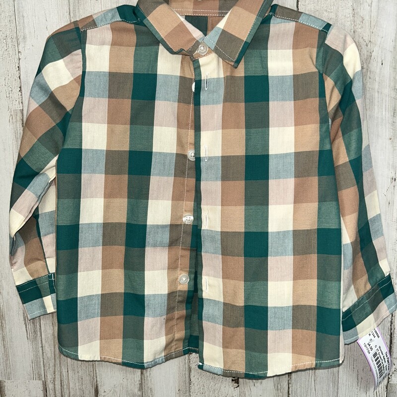 2T Green/Tan Button Up, Green, Size: Boy 2T-4T