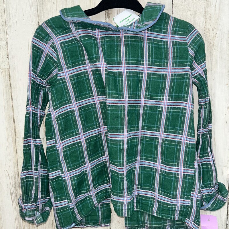 3T Green Plaid Collar Top