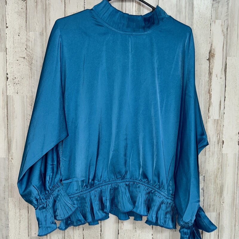 L Blue Pleat Trim Top