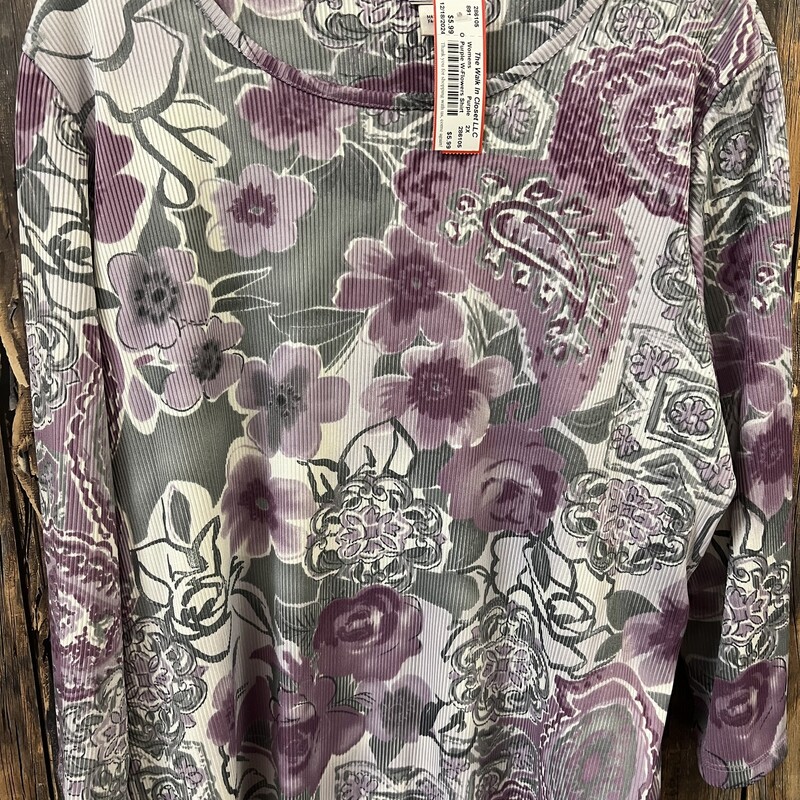 Purple W-Flowers Shirt, Purple, Size: 2X