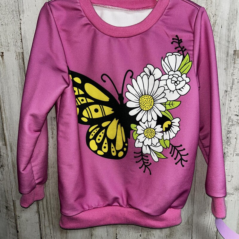 5 Pink Butterfly Sweatshi, Pink, Size: Girl 5T