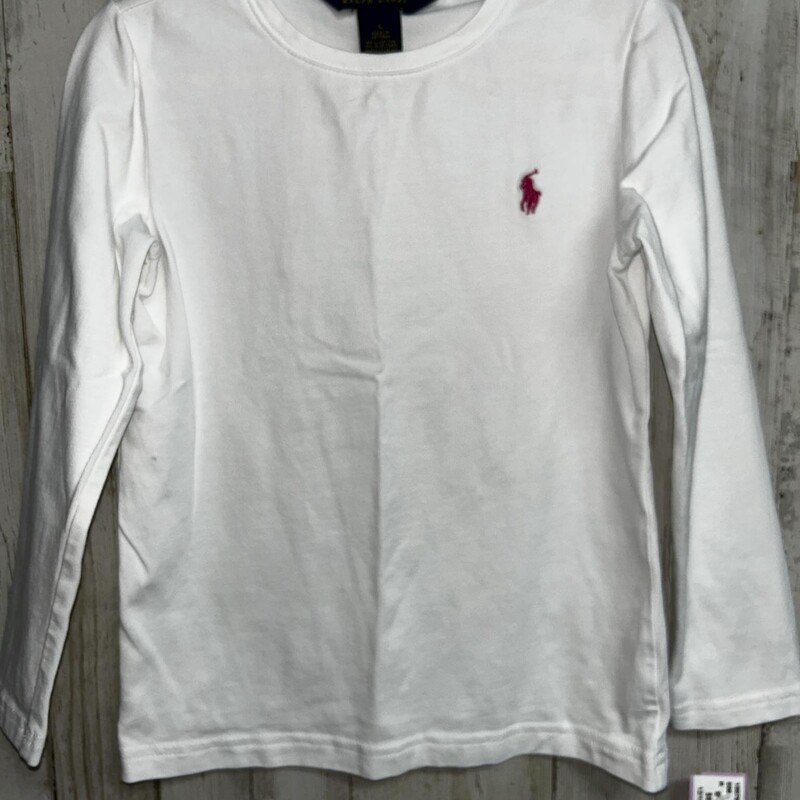 5 White Logo Longsleeve, White, Size: Girl 5T