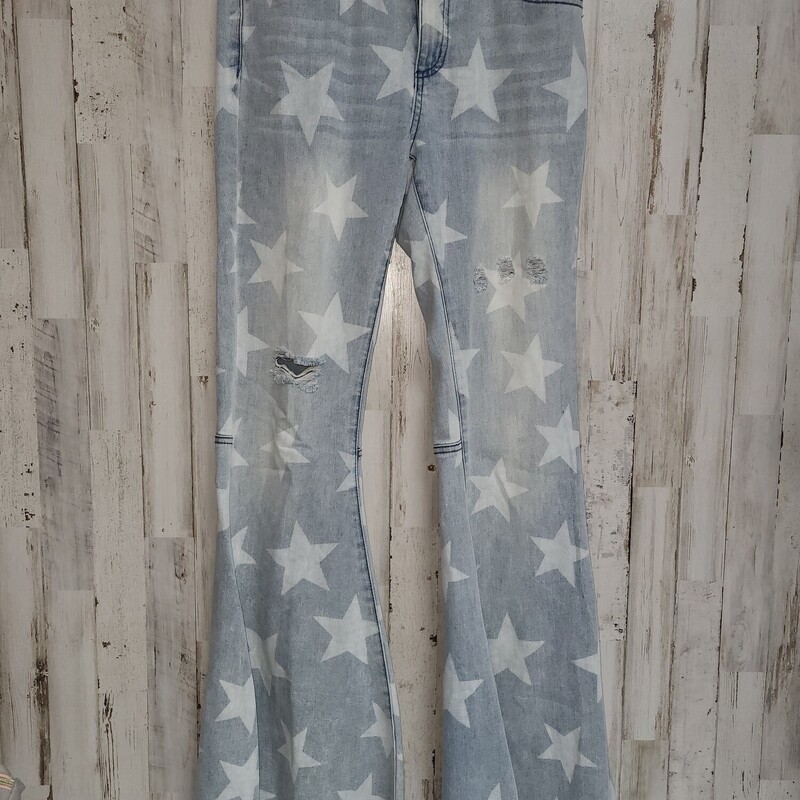 S Denim Star Print Flares, Blue, Size: Ladies S