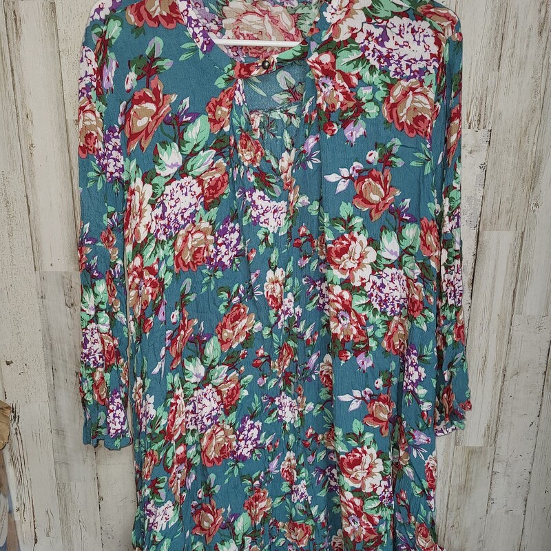 M Teal Floral Print Dress