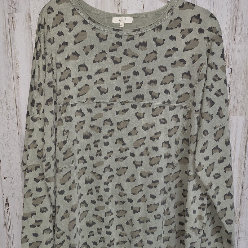 L Olive Leopard Longsleev, Green, Size: Ladies L