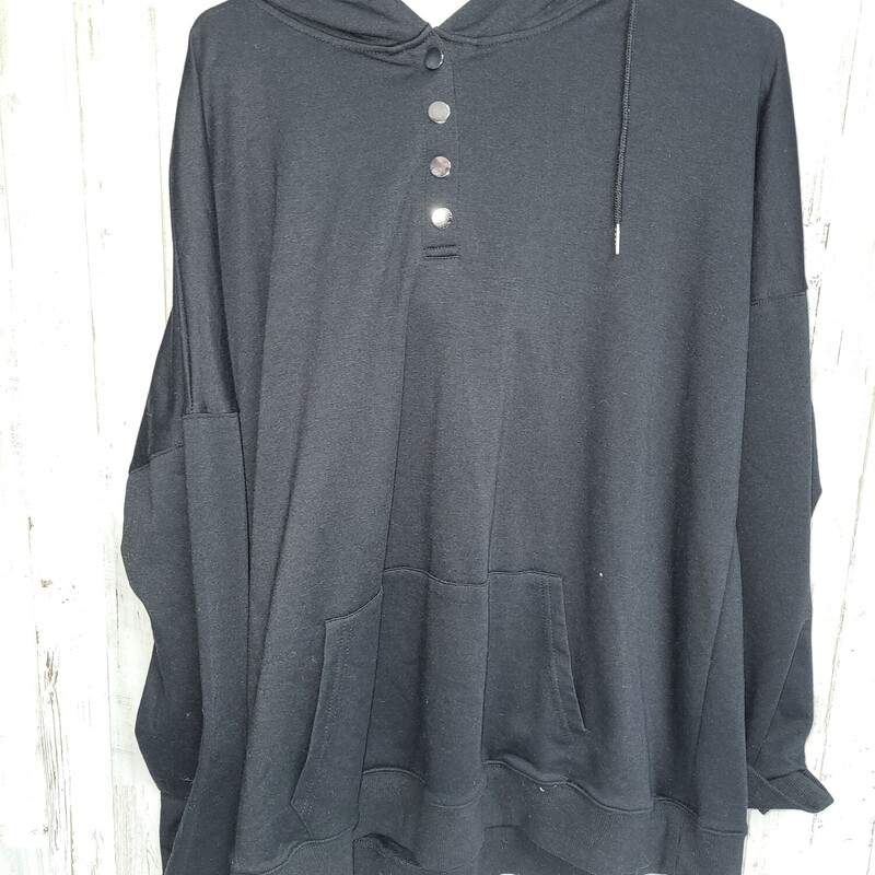 2X Black Button Hoodie, Black, Size: Ladies 2X