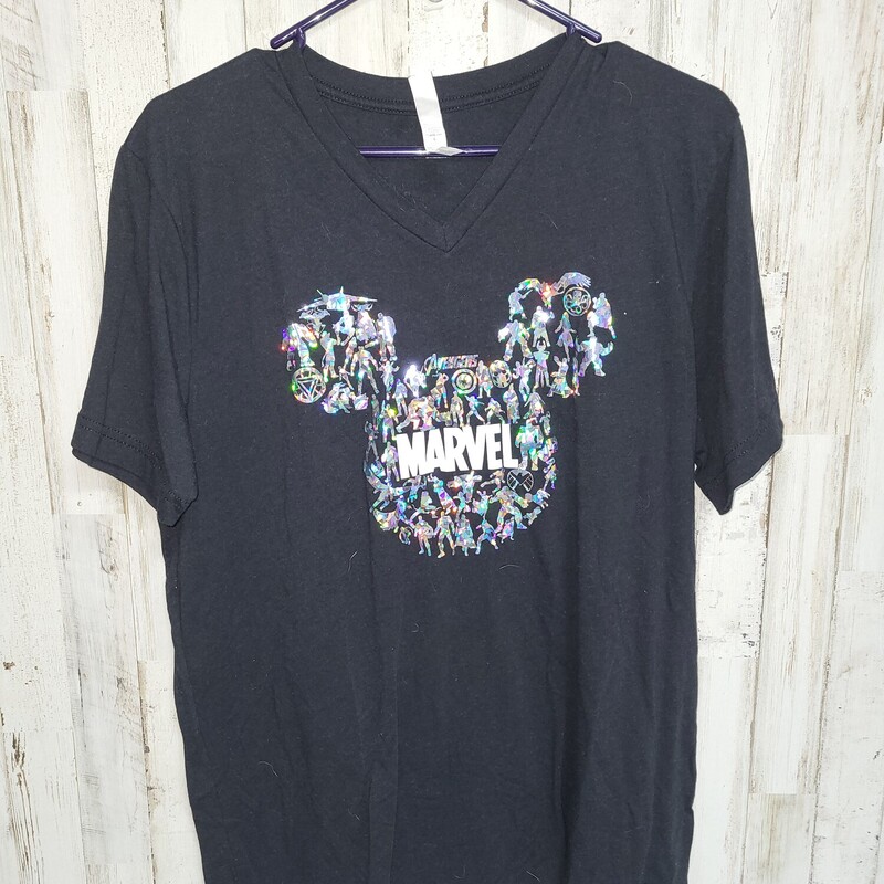 L Black Marvel Vneck Top