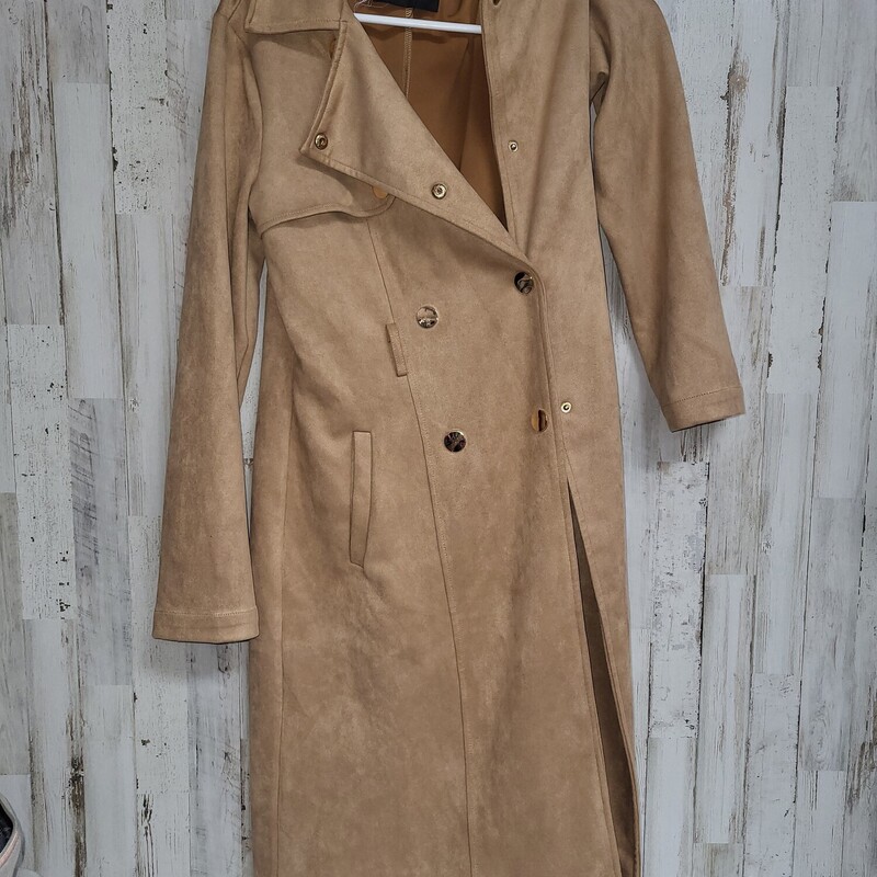 L Tan Suede Button Coat, Tan, Size: Ladies L