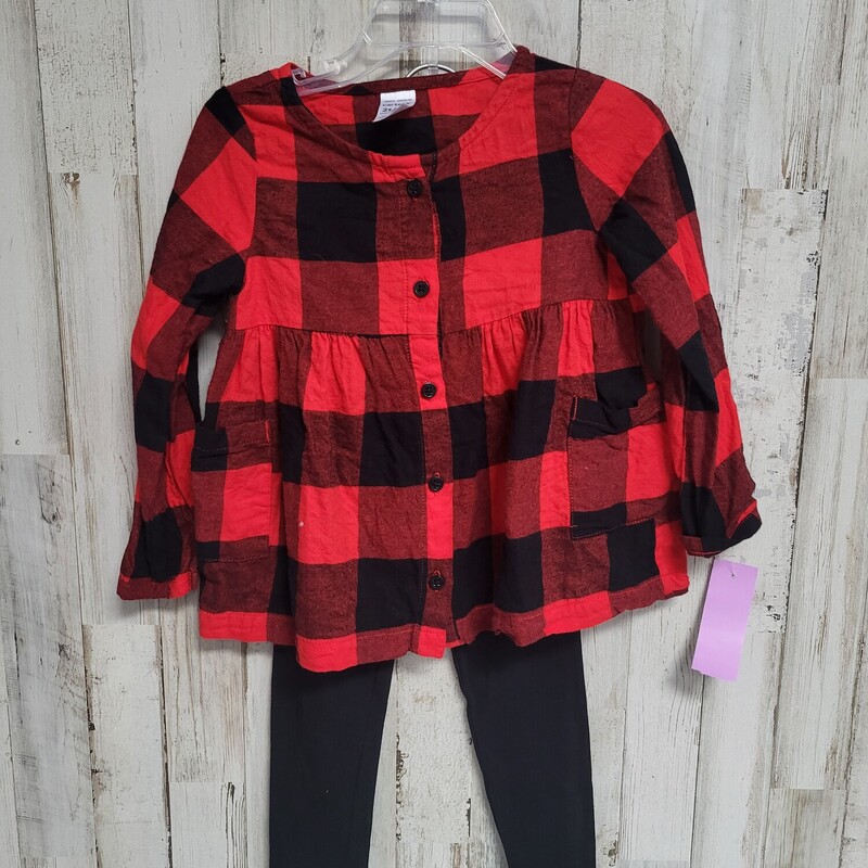 2T 2pc Buffalo Plaid Set, Red, Size: Girl 2T