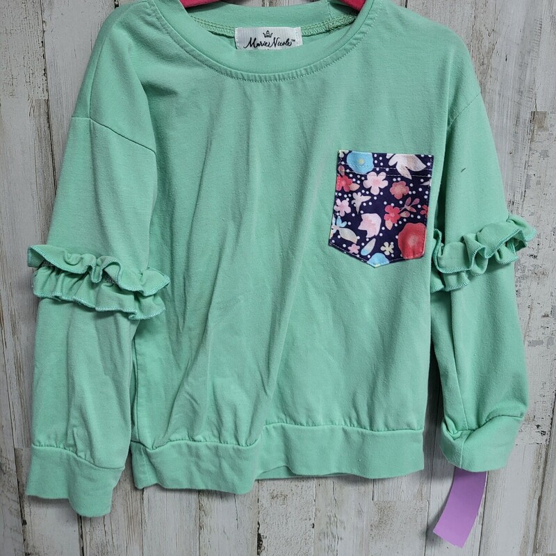 5 Green Floral Pocket Top, Green, Size: Girl 5T