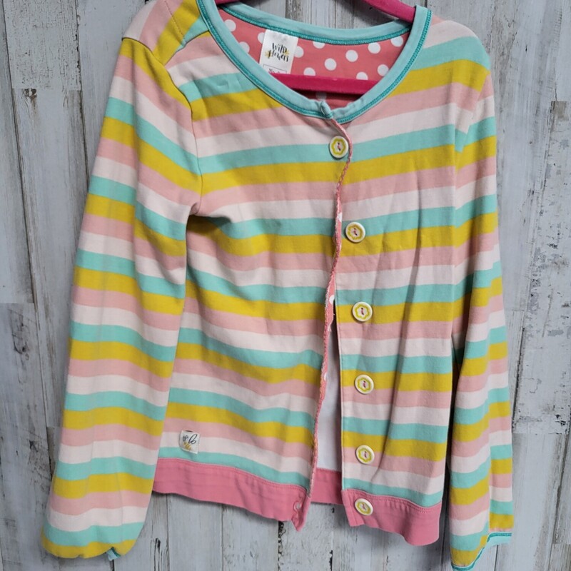 8 Pink Striped Button Car, Pink, Size: Girl 7/8