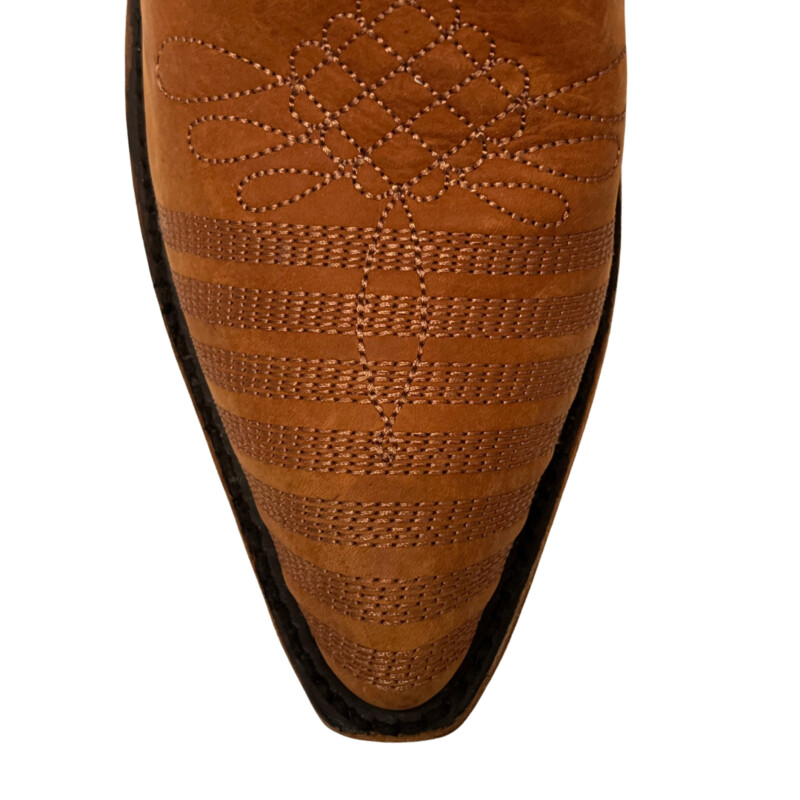 Liberty Black Barley Fields Booties<br />
Full-grain leather<br />
Zipper closure on interior<br />
Snip toe<br />
Leather lining<br />
Leather outsole<br />
2 1/2 western heel<br />
Color: Cognac<br />
Size: 8.5