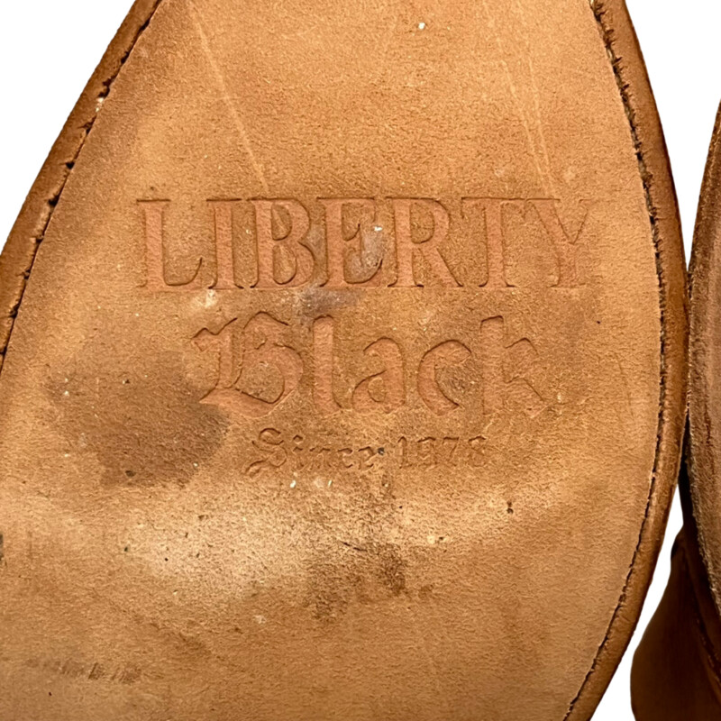 Liberty Black Barley Fields Booties<br />
Full-grain leather<br />
Zipper closure on interior<br />
Snip toe<br />
Leather lining<br />
Leather outsole<br />
2 1/2 western heel<br />
Color: Cognac<br />
Size: 8.5