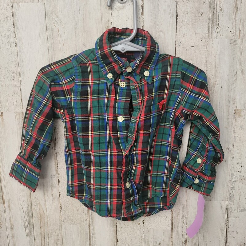 12M Green Plaid Button Up