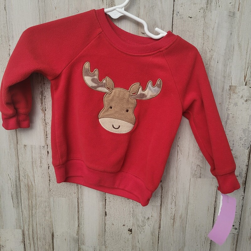 12M Fleece Reindeer Top, Red, Size: Boy 12-24m