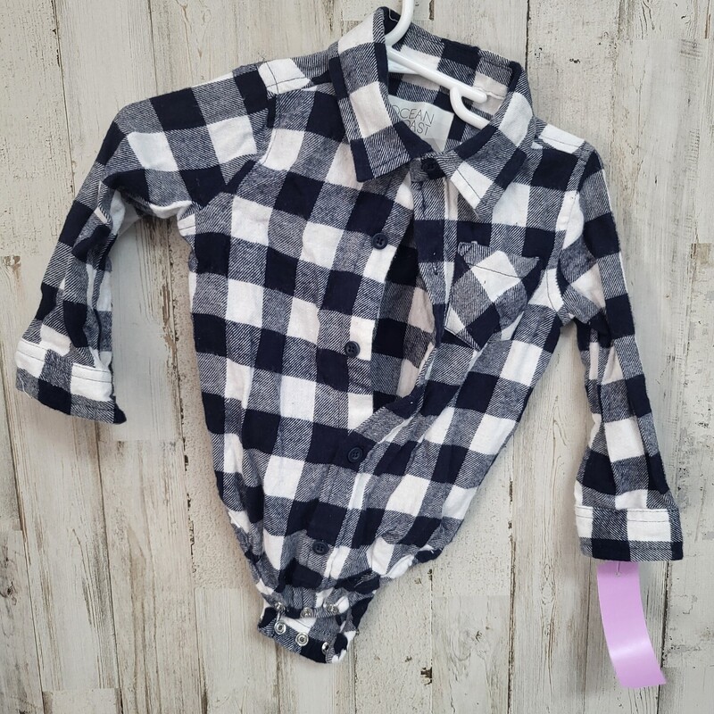 12M Navy Plaid Button Up, Navy, Size: Boy 12-24m