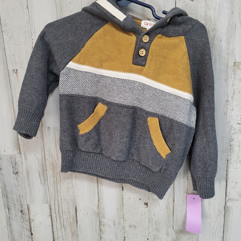 18M Grey/Yellow Knit Pull, Grey, Size: Boy 12-24m