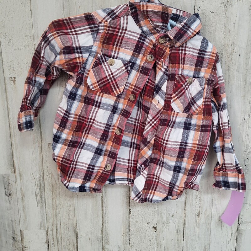 12/18M Orange Plaid Butto