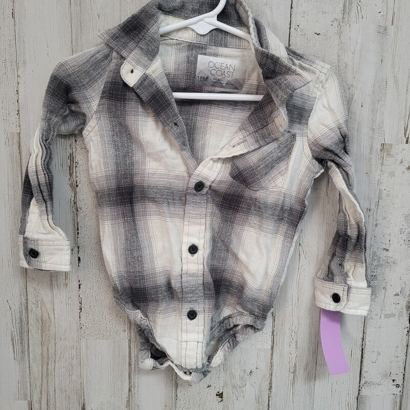 18M Grey Plaid Button Up, Grey, Size: Boy 12-24m