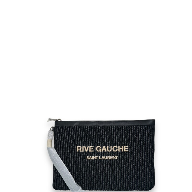 Saint Laurent Rive Gauche Black Raffia

Style Code: PL858136 0.322

Dimensions:11x8

New in box condition.

Comes With original box and dust bag