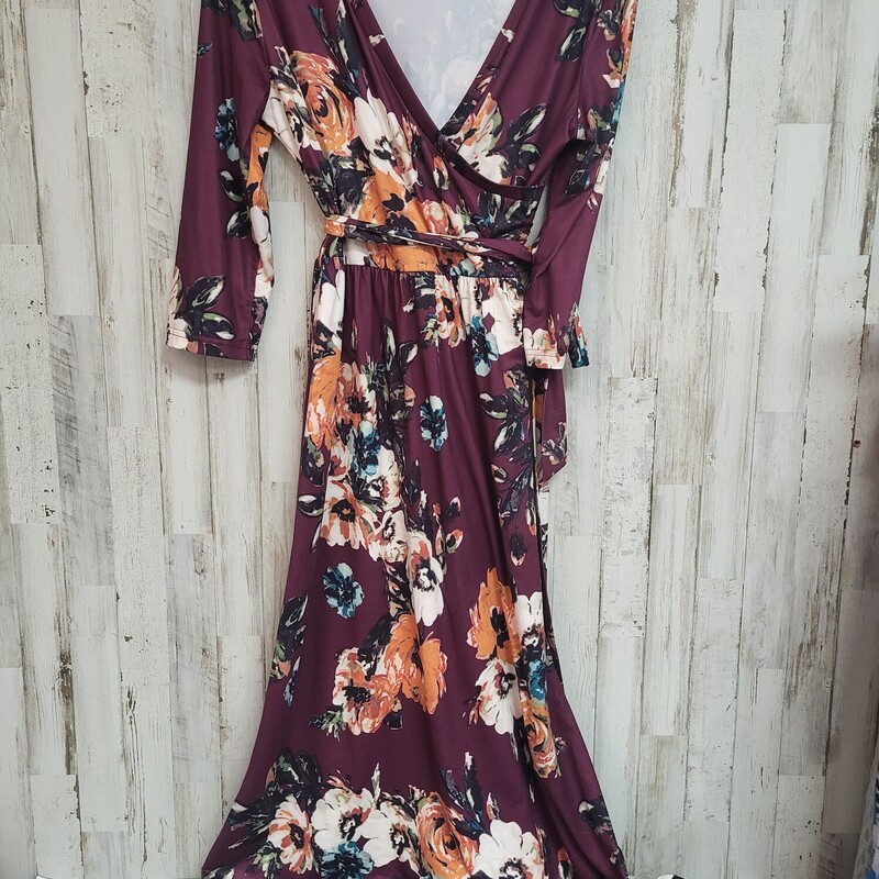 S Maroon Floral Tie Dress