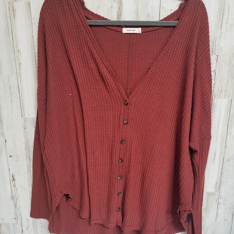 L Red Button Waffle Top