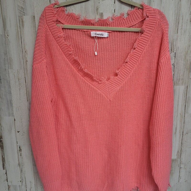 L Pink Frayed Sweater