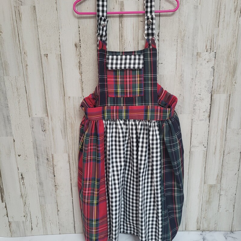 10 Plaid Pocket Overall D, Red, Size: Girl 10 Up