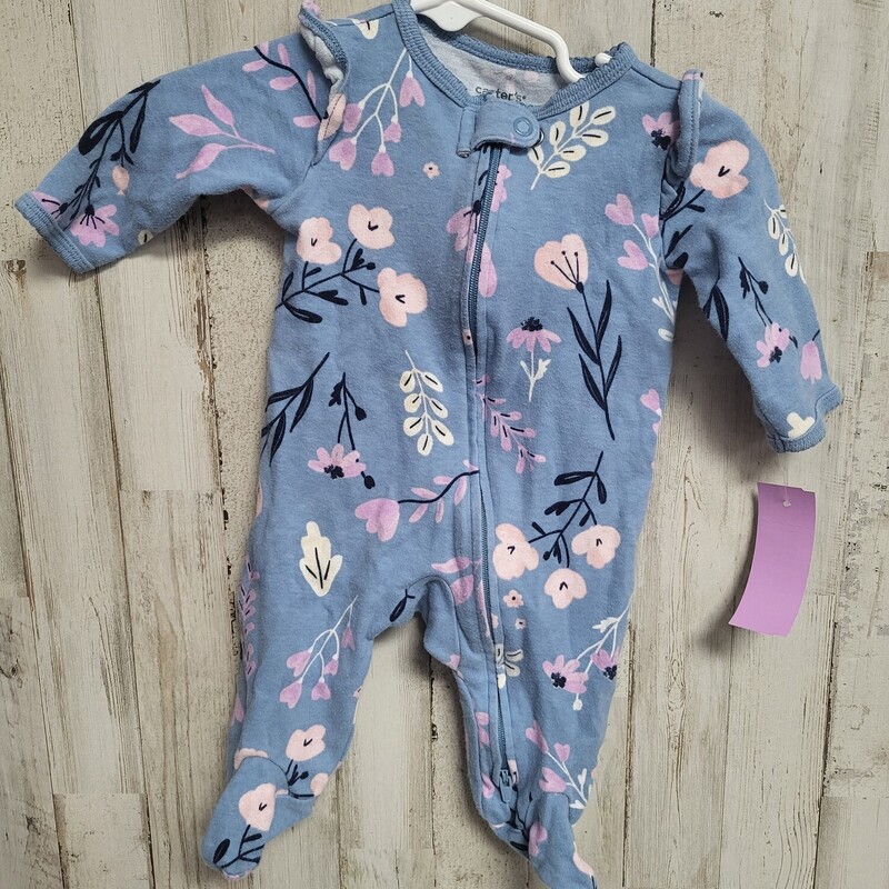 3M Blue Floral Sleeper, Blue, Size: Girl NB-3m