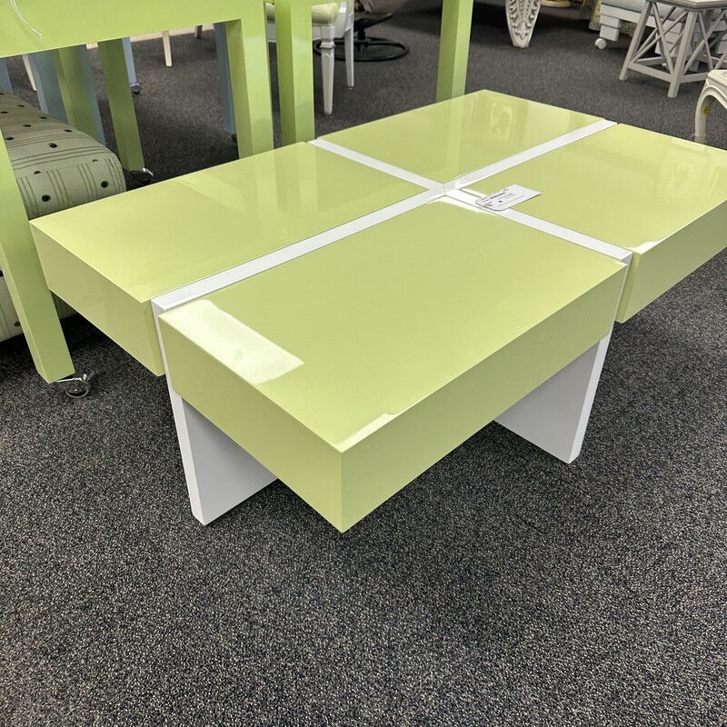 Lacquered 4-Compartment Storage Table, Light Green
Size: 48x30x17