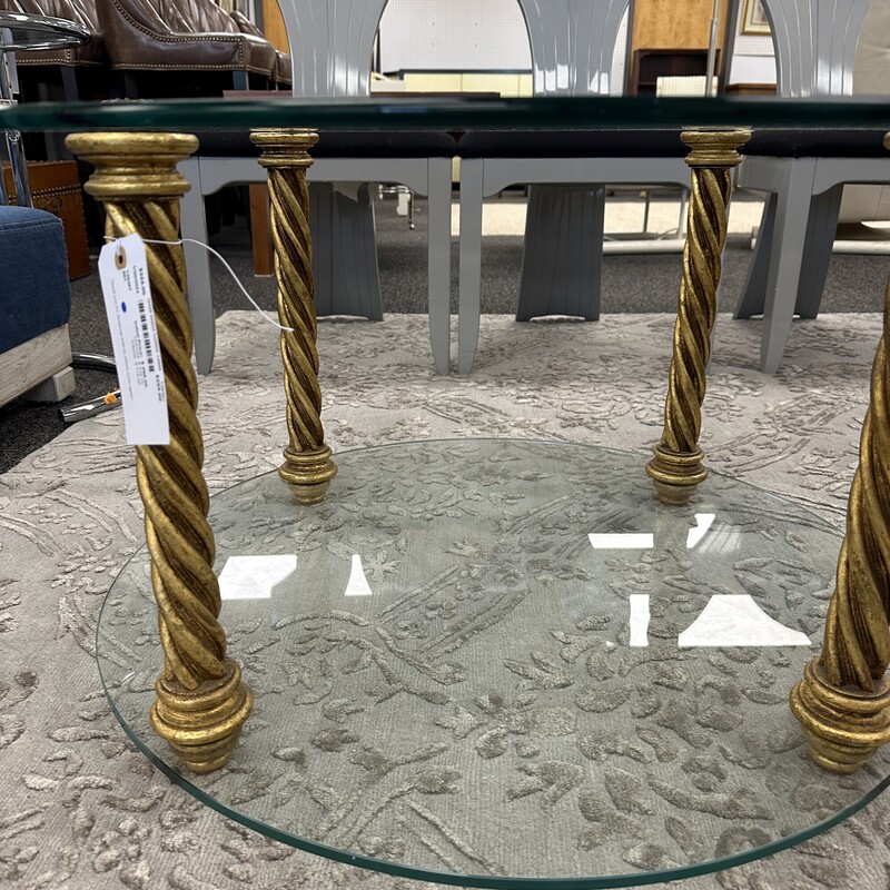 Gold Glass Coffee Table, Round
Size: 36Wx18H