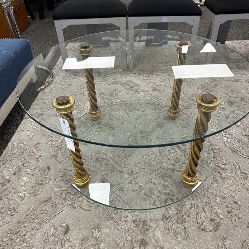 Gold Glass Coffee Table, Round
Size: 36Wx18H